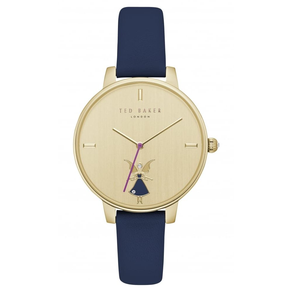 Ladies Gold Toned Dial With Blue Leather Strap Watch