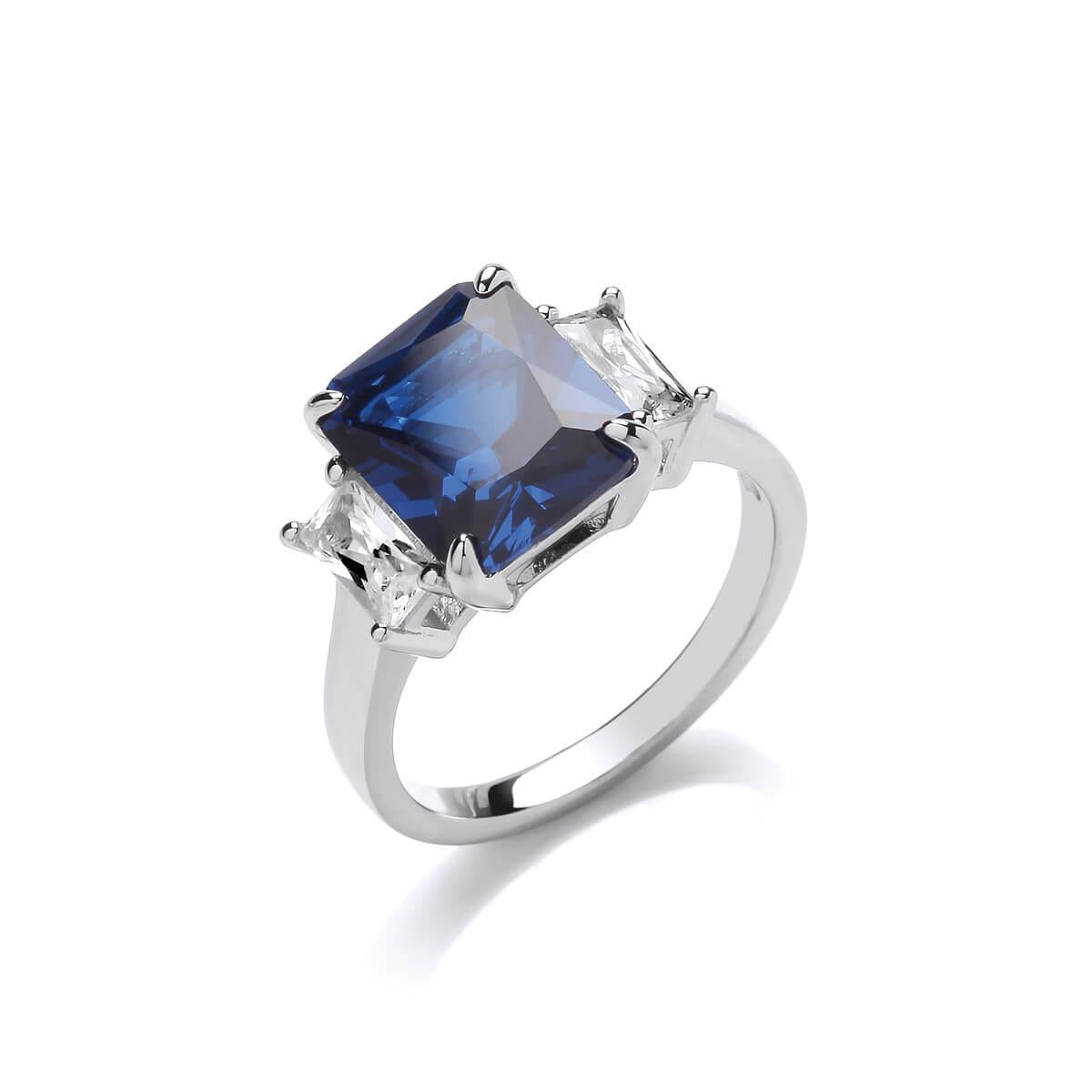 Silver & Sapphire Cubic Zirconia Victoria Ring- 7/N