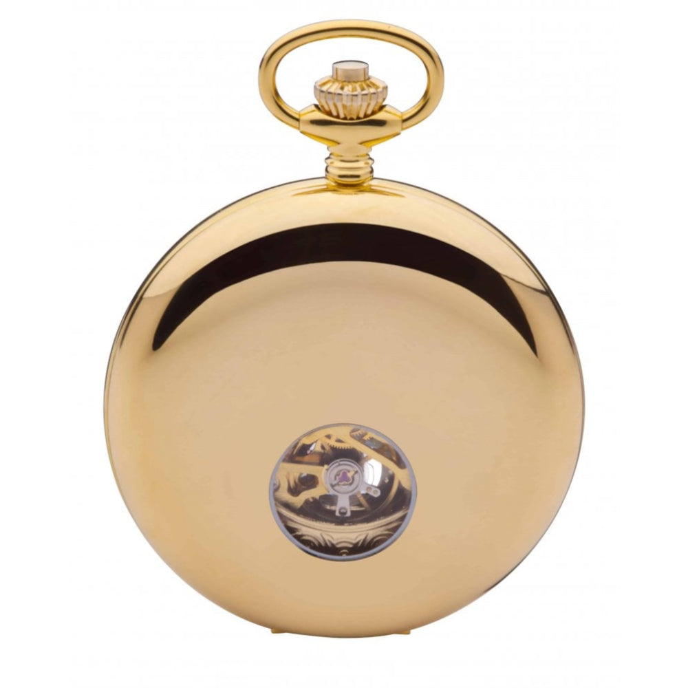Gold Plated Mechanical Double Half Hunter Pocket Watch With Heartbeat Window
