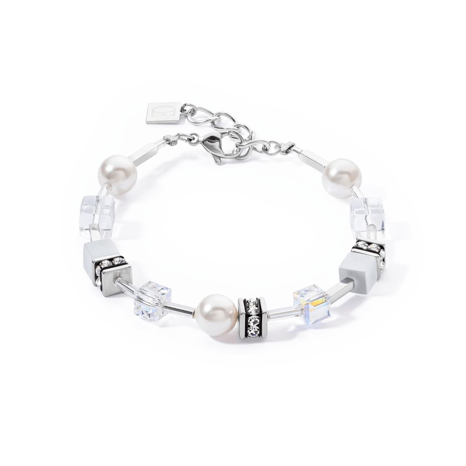 GeoCUBE Iconic Pearl Mix Silver-White Bracelet