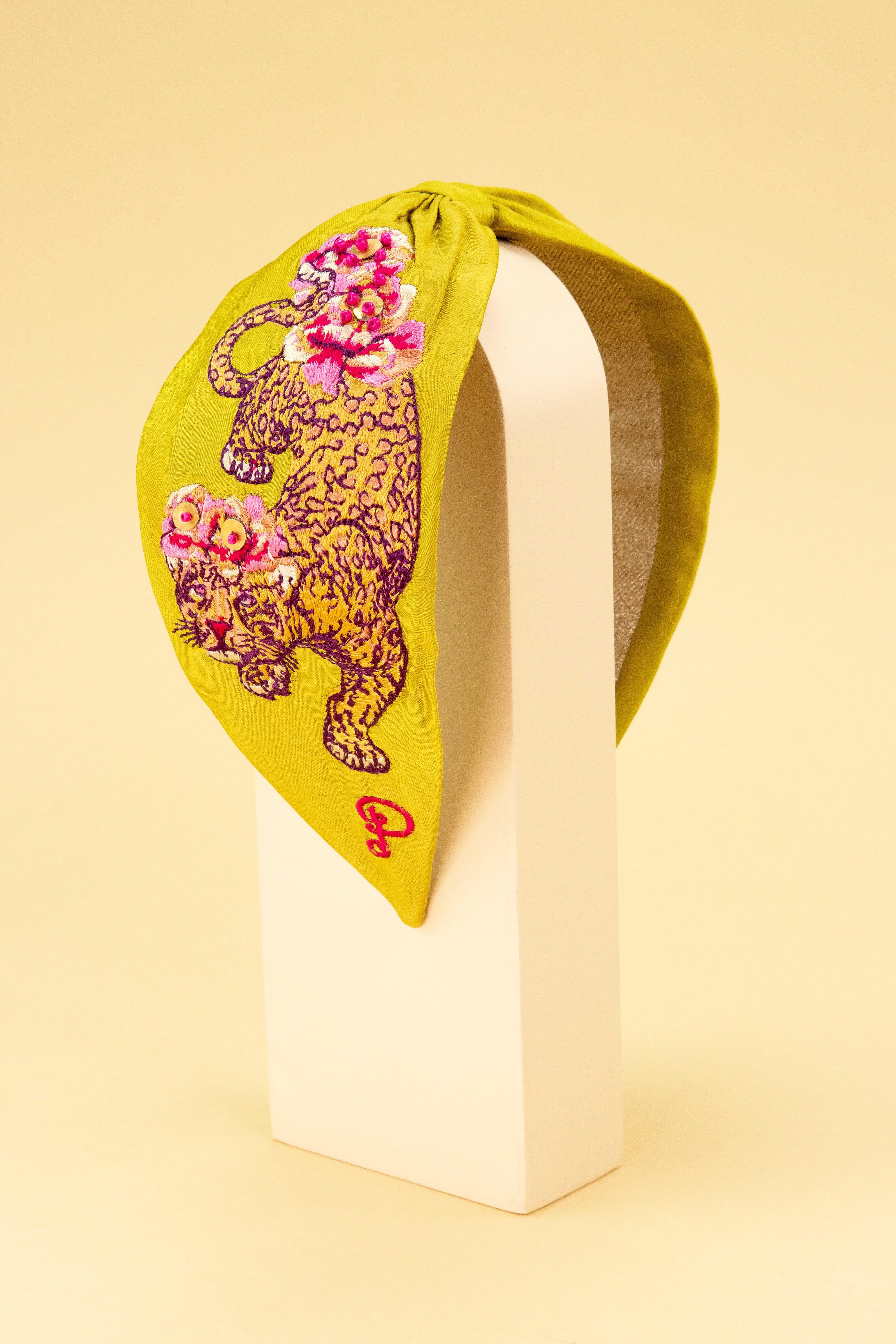 Climbing Leopard Embroidered Headband