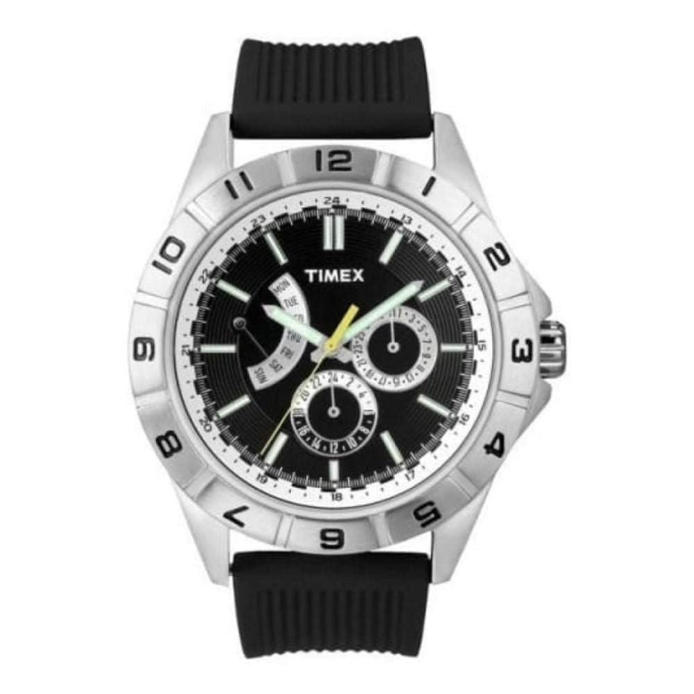 Gents Luminious Dial Hands & Black Rubber Strap Watch