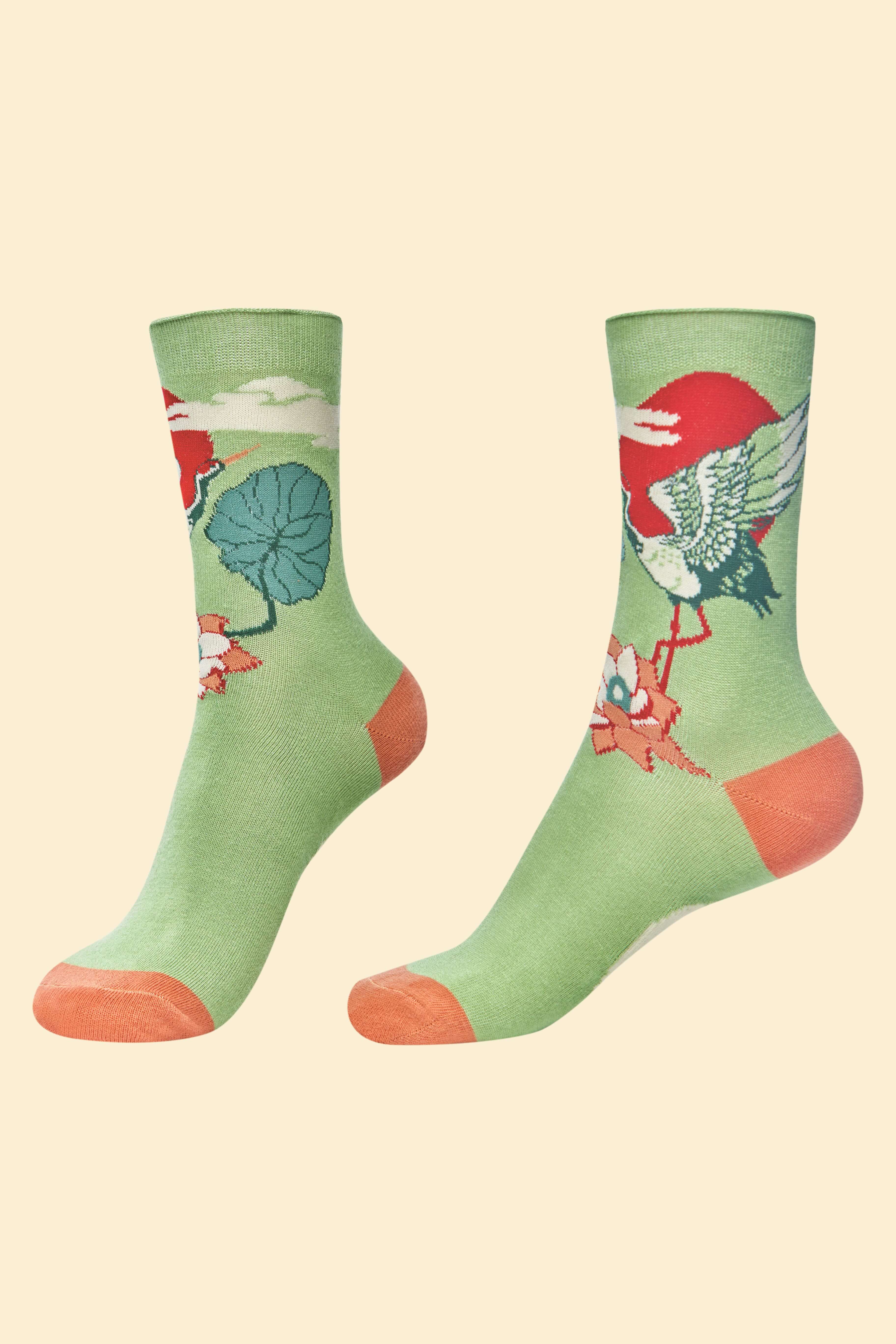 Crane at Sunrise Ankle Socks - Sage