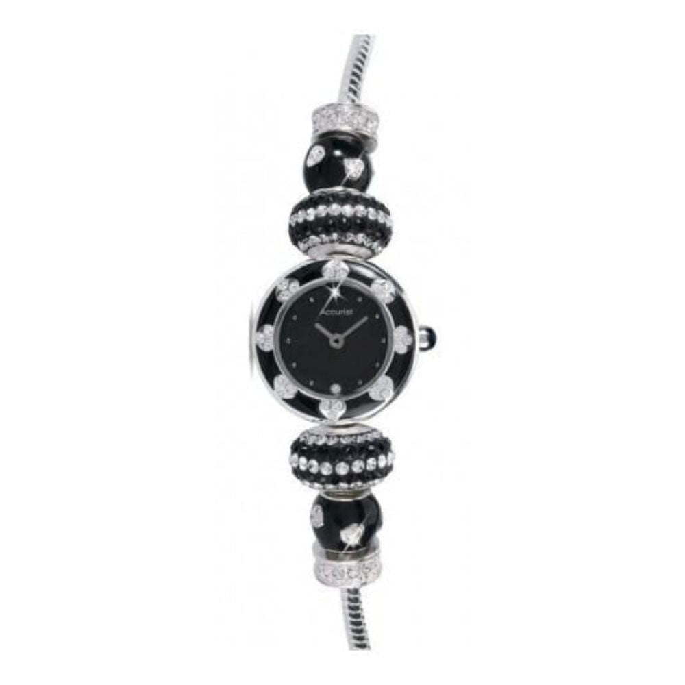 Ladies Black Charmed Crystalised Watch
