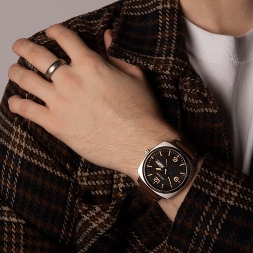 Airborne Black Dial & Brown Leather Strap Men's Watch