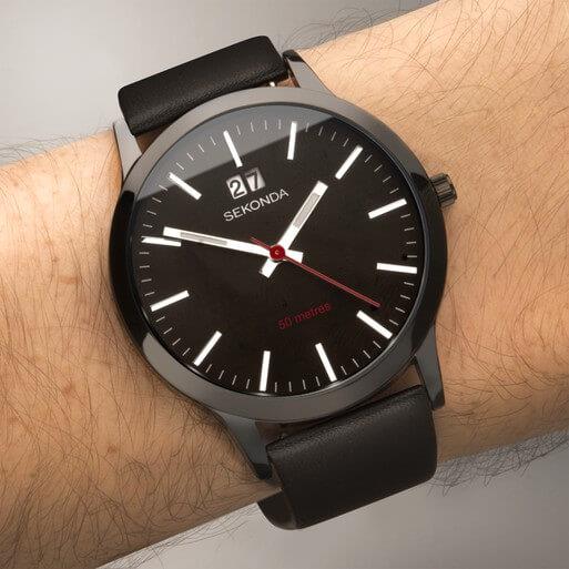 Black Case with Black Dial & Leather Strap Men's Nordic Watch