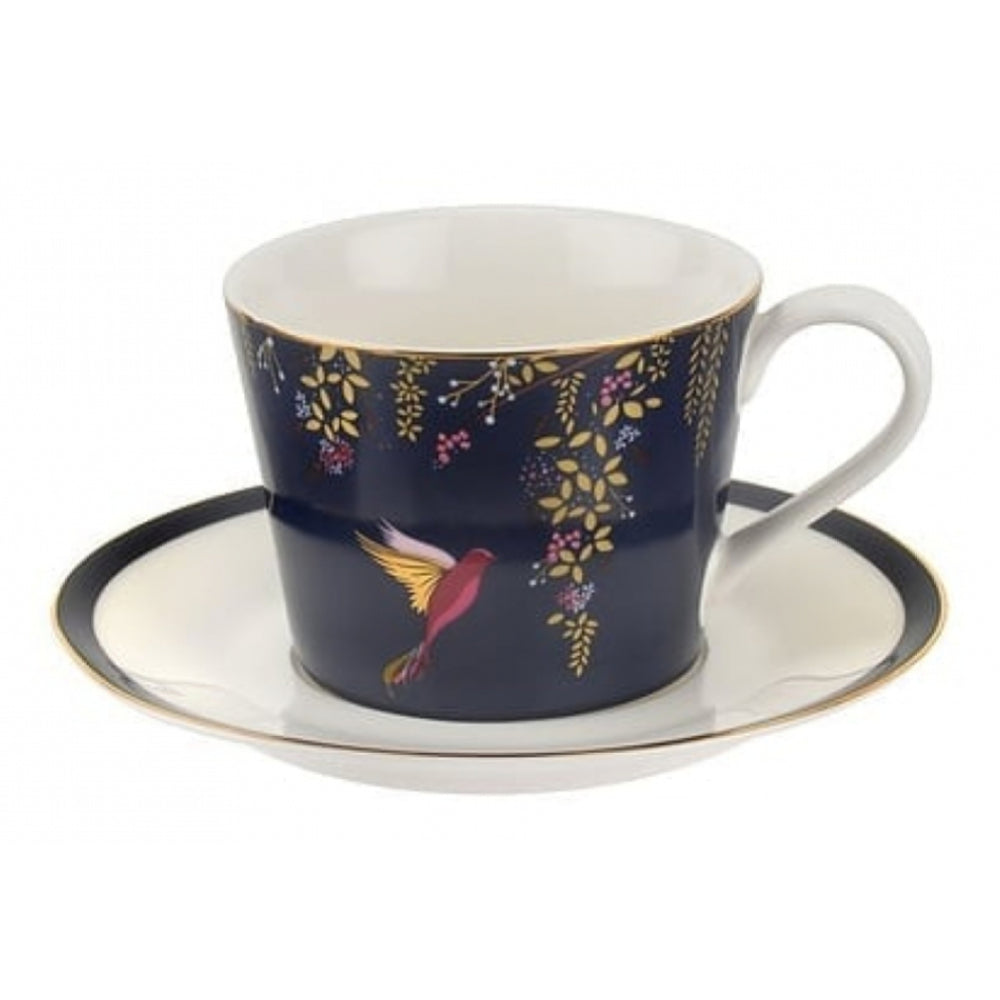 The Chelsea Collection Navy Hummingbird Tea Cup & Saucer