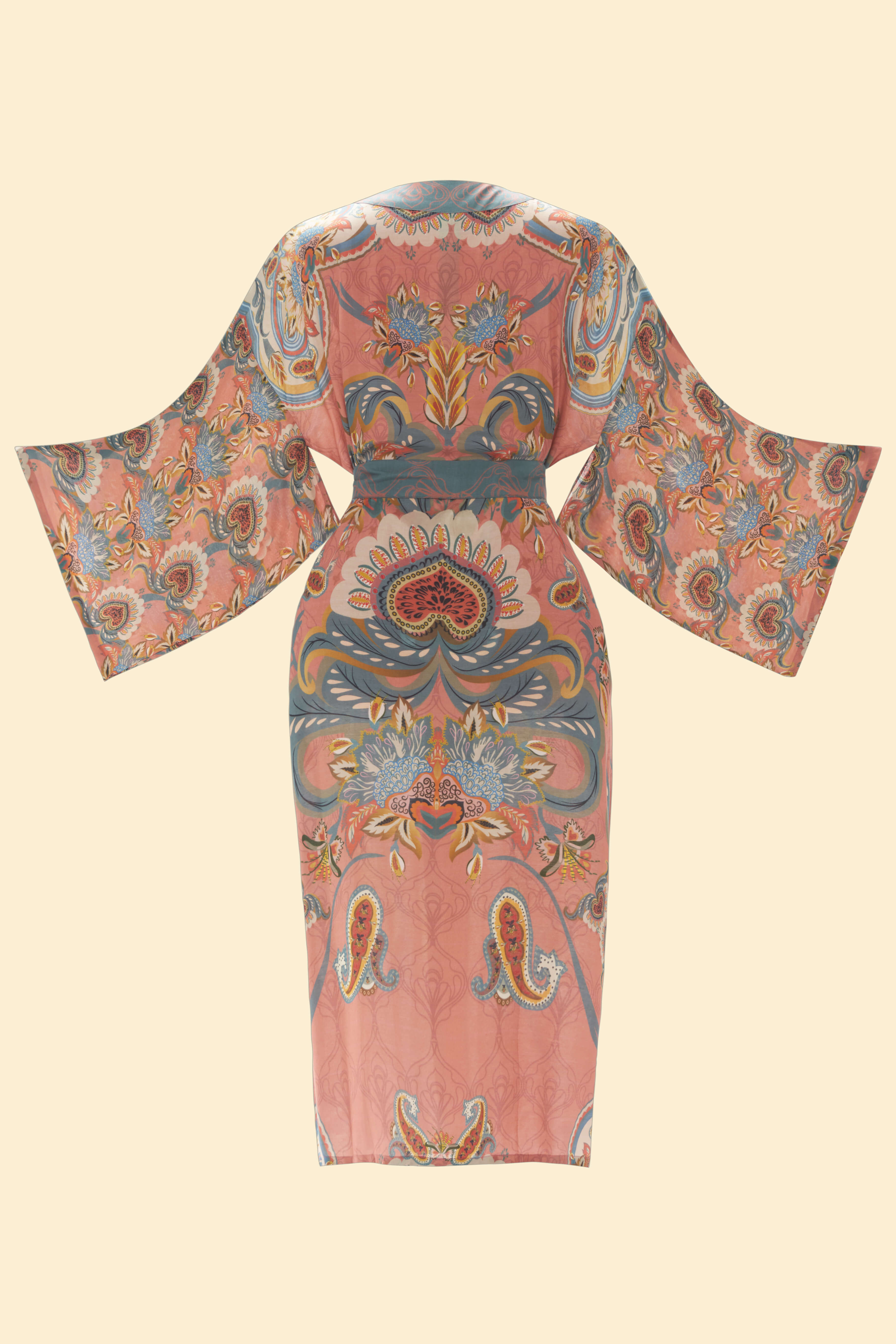 Mediterranean Paisley Kimono Gown - Coral
