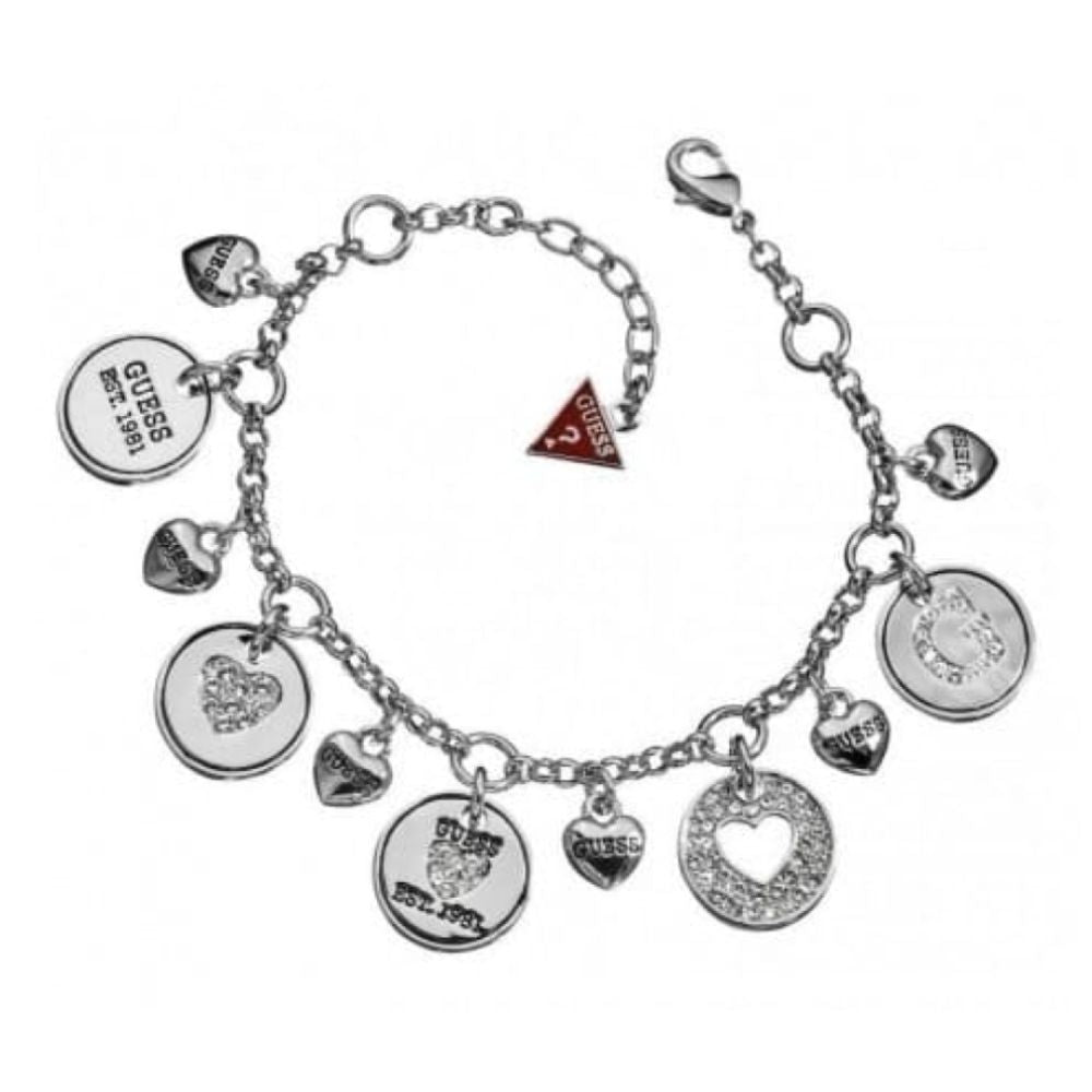Ladies Rhodium Plated Charm Logo Bracelet