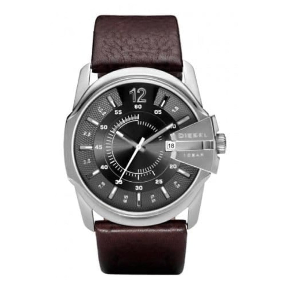 Gents Polished Stainless Steel Brown Leather Adjustable Strap Watch