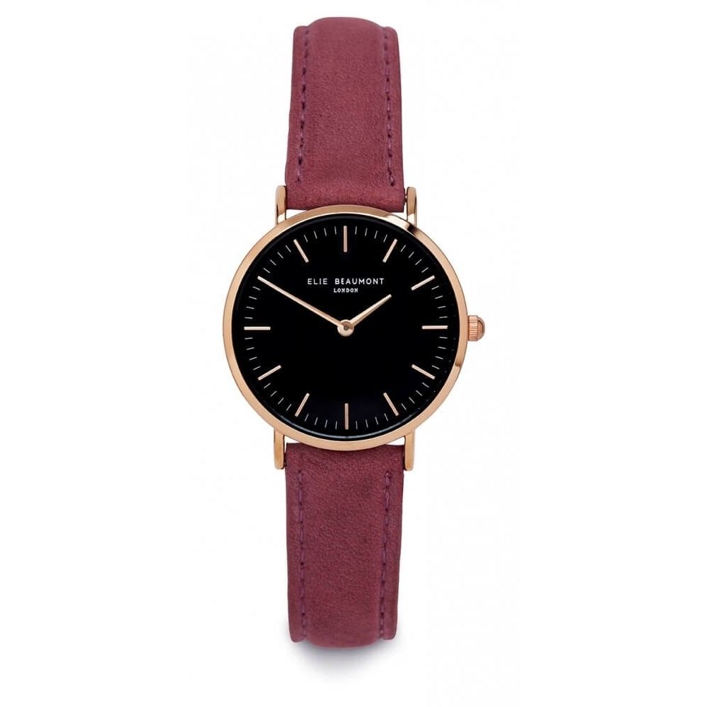Rose Plated Black Dial Watch with Pink Strap