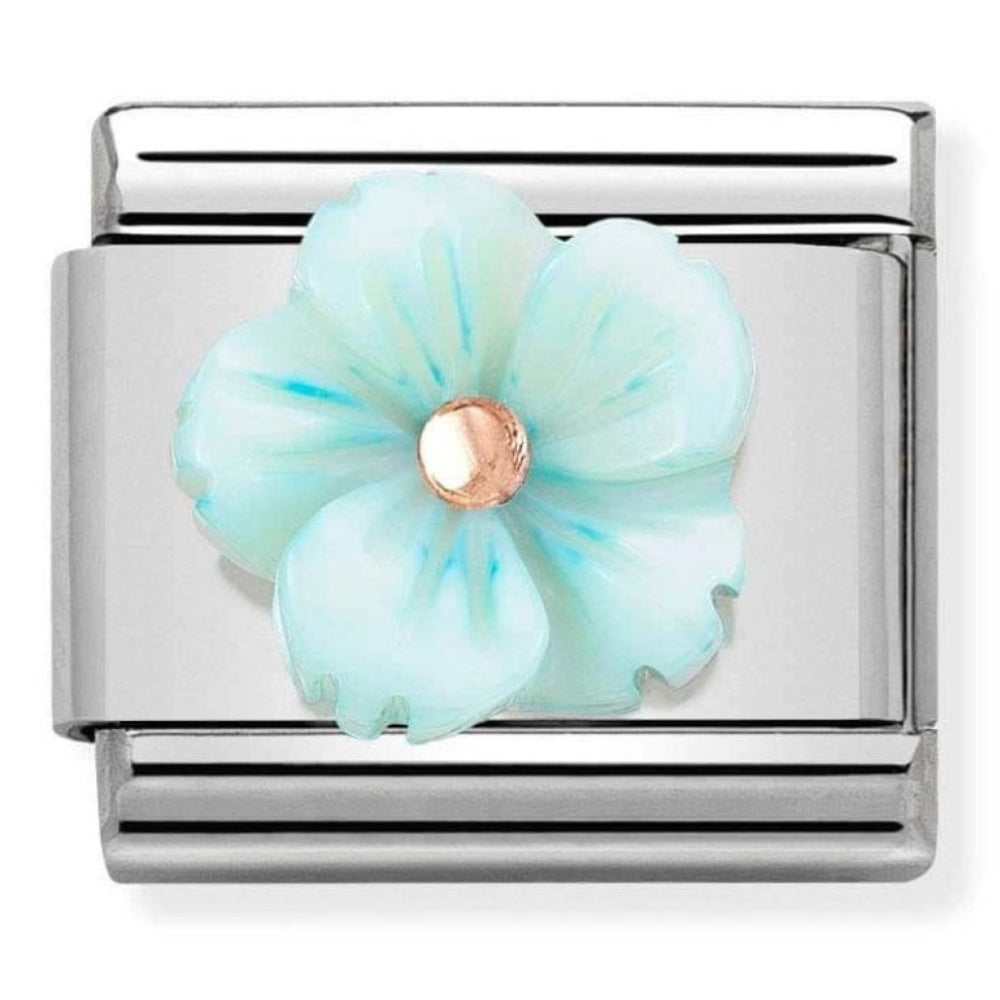 Composable Classic Symbols In Steel, 9k Rose Gold & Turquoise Mother of Pearl Flower Charm