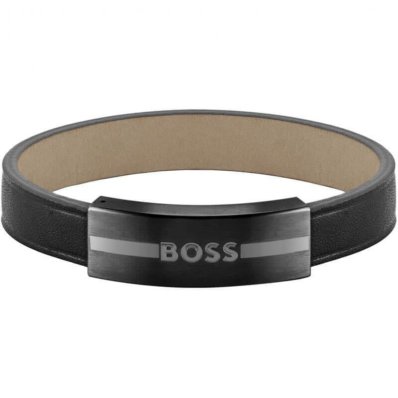 Luke Black IP Leather Band Mens Bracelet