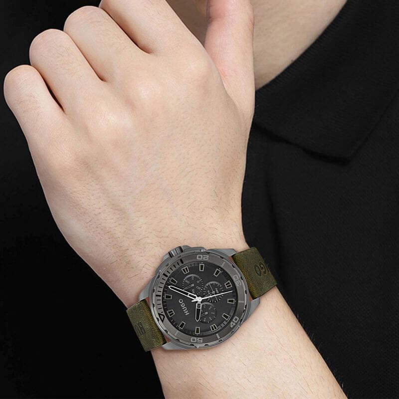 #FRESH Green Leather Strap Grey Chronograph Dial Gents Watch