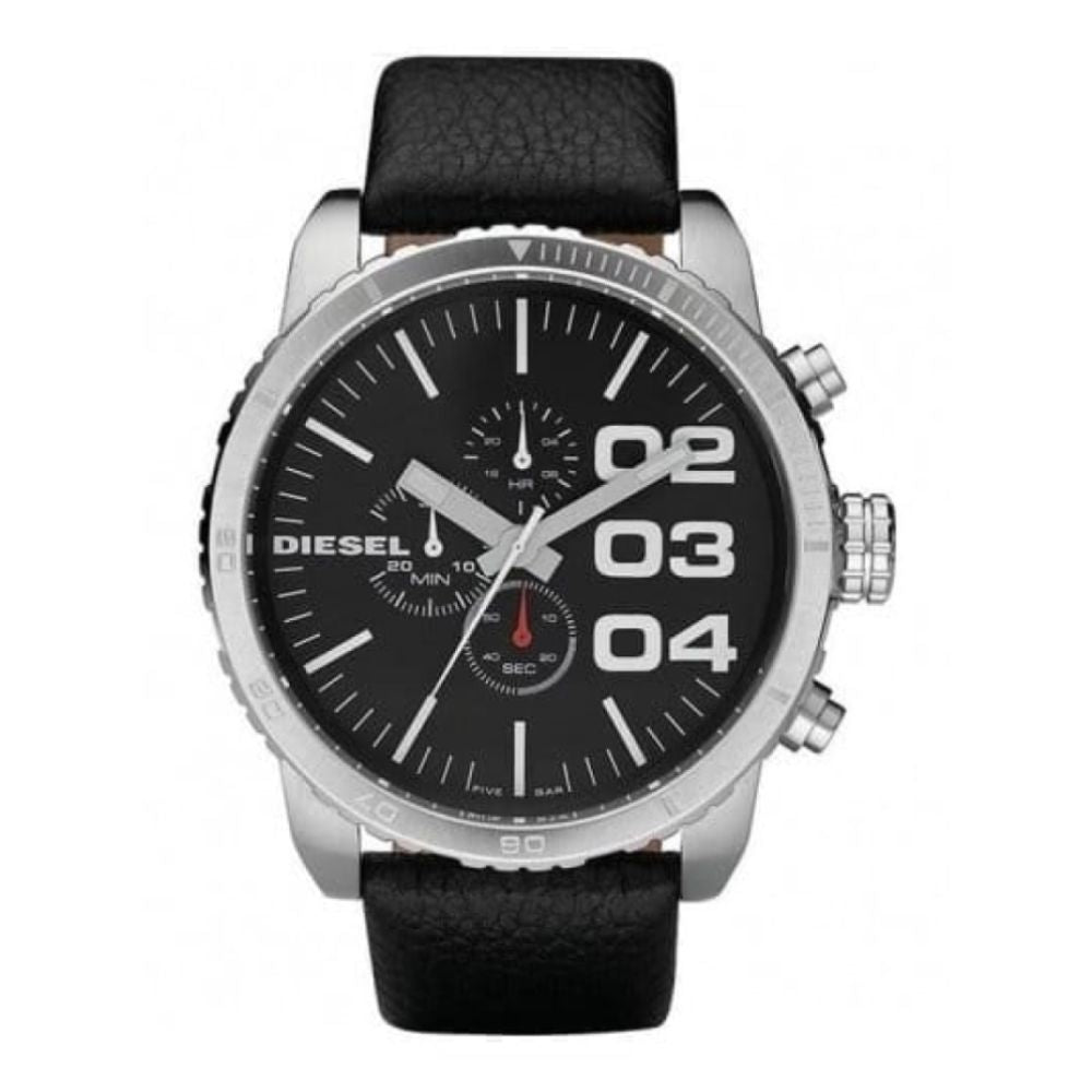 Gents Oversized Black Leather Strap Watch With Black Dial