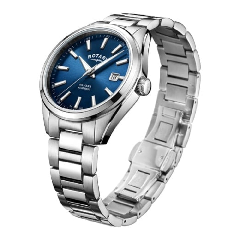 Mens Stainless Steel Mechanical Bracelet Watch With Blue Dial