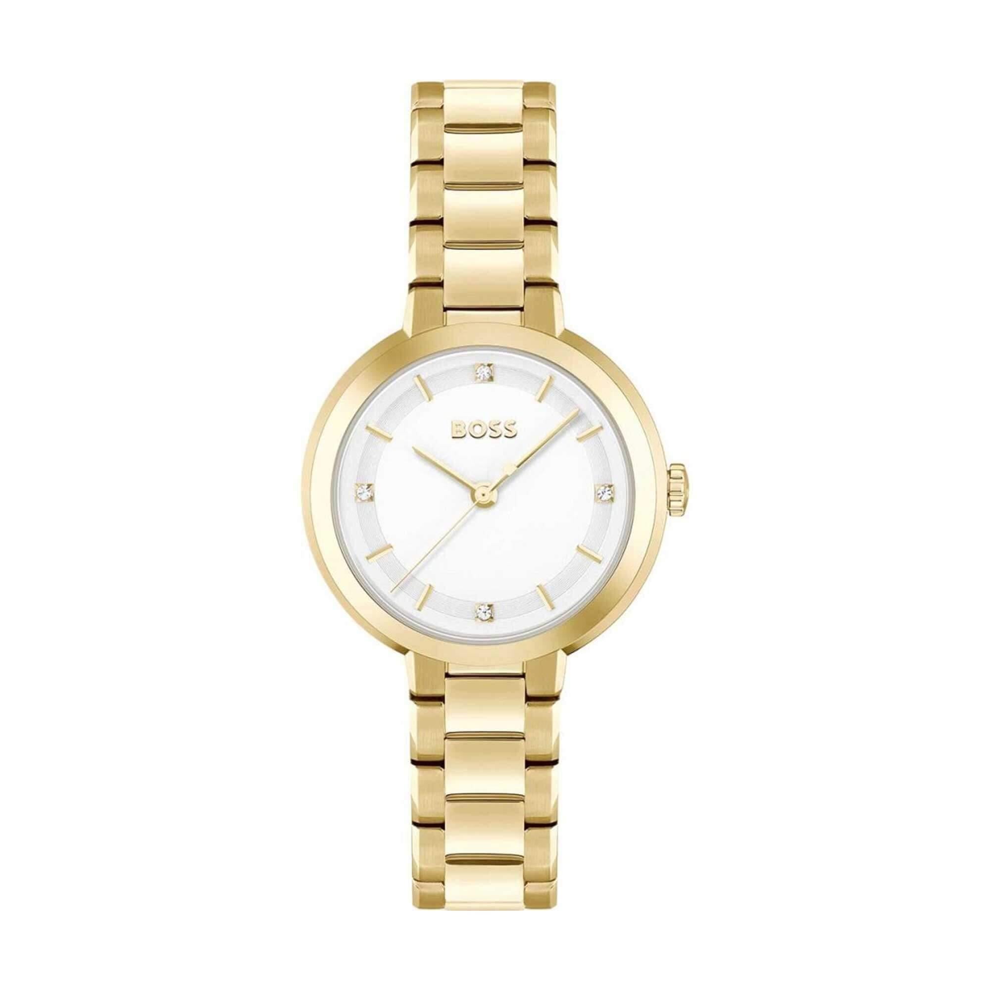 Sena White Dial With Gold Plated Bracelet Strap Ladies Watch