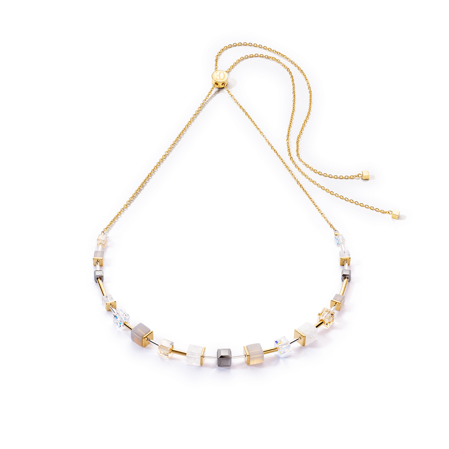 GeoCUBE Precious & Slider Closure Grey Gold Necklace