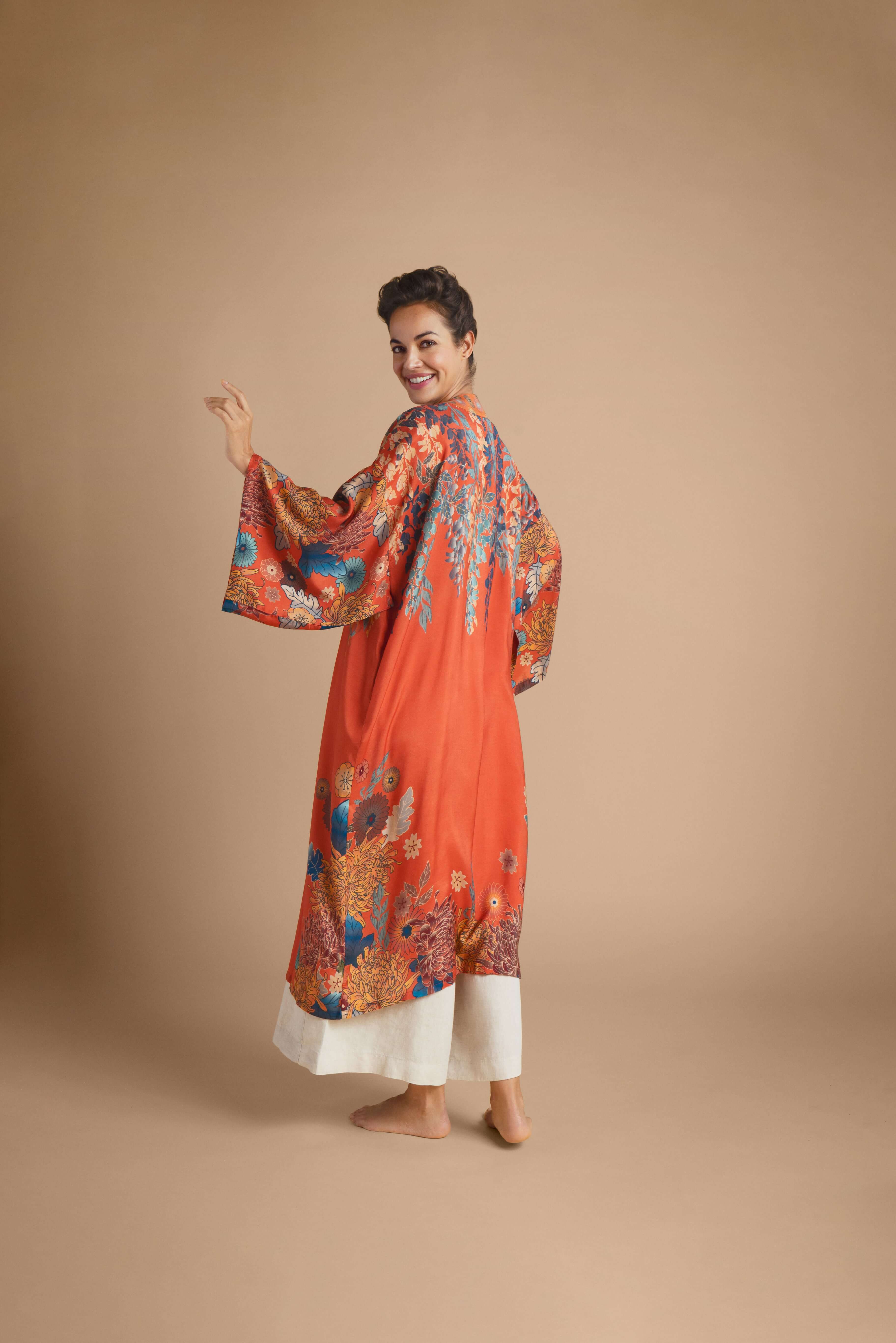 Trailing Wisteria Kimono Gown - Terracotta