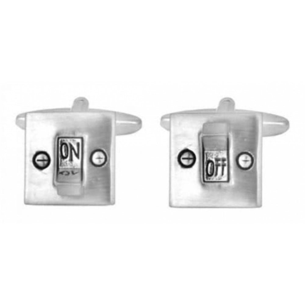 Rhodium Plated On & Off Switch Cufflinks