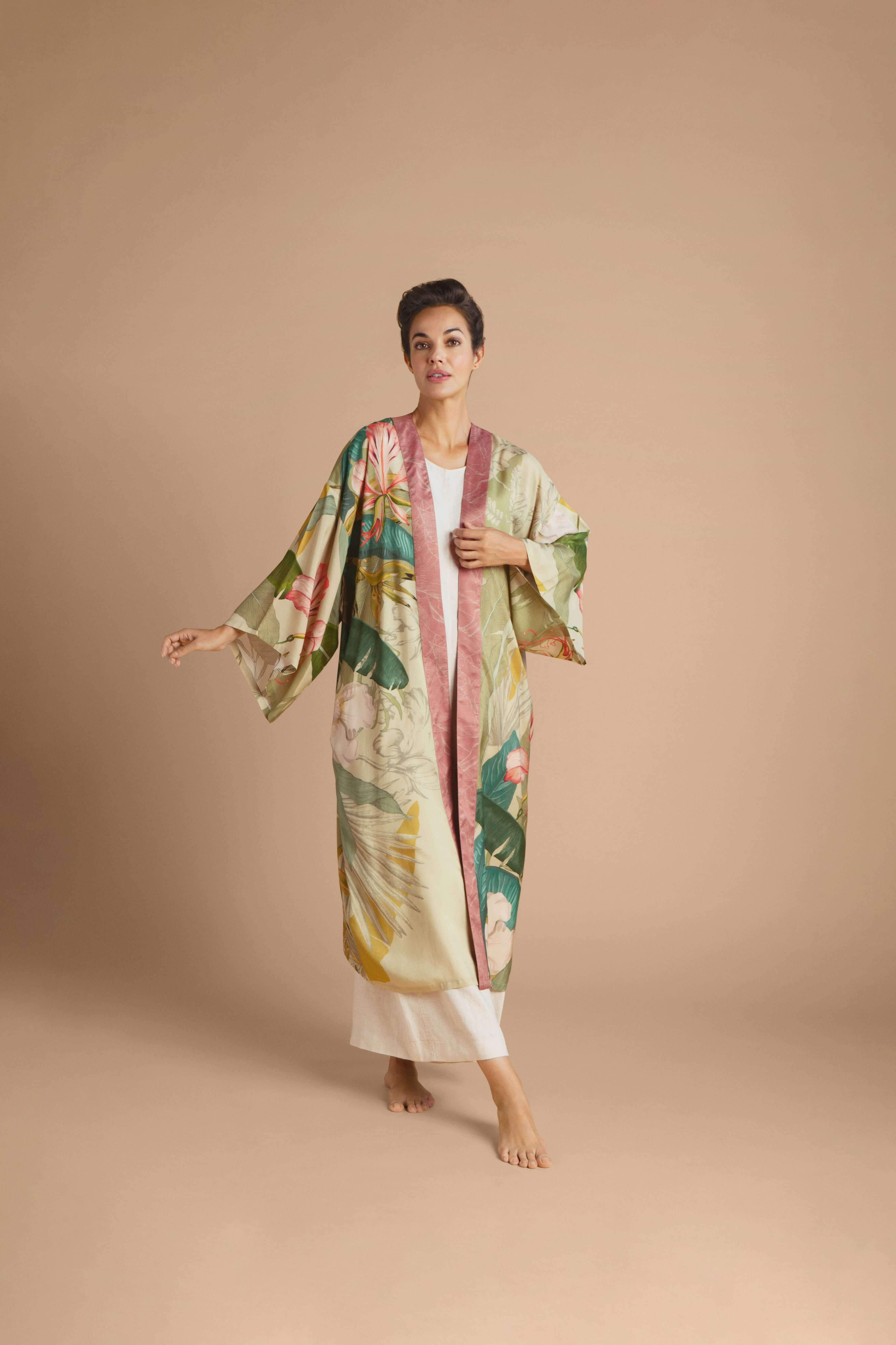 Delicate Tropics Kimono Gown - Sage