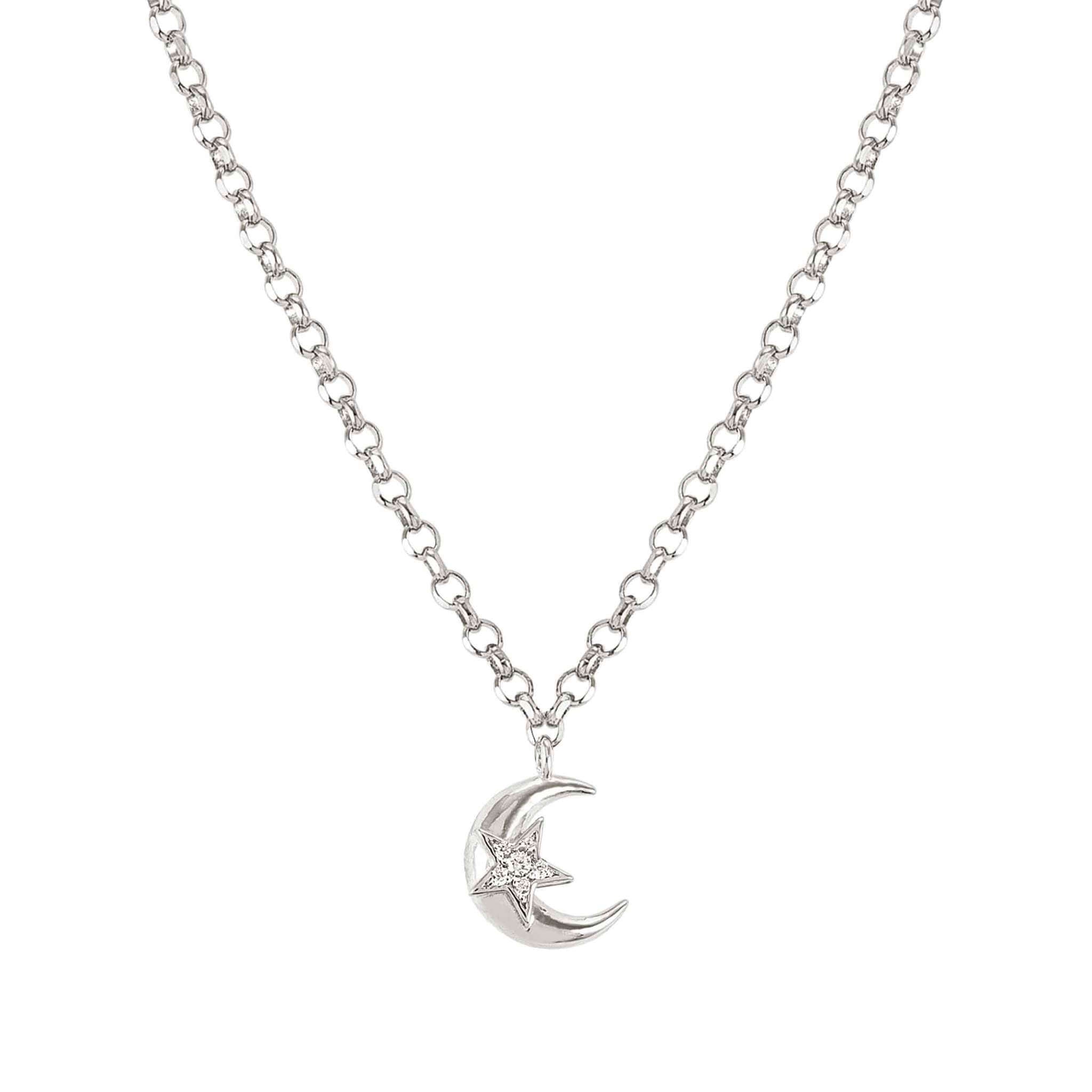 Sweetrock Romance Silver Moon CZ Pendant Necklace