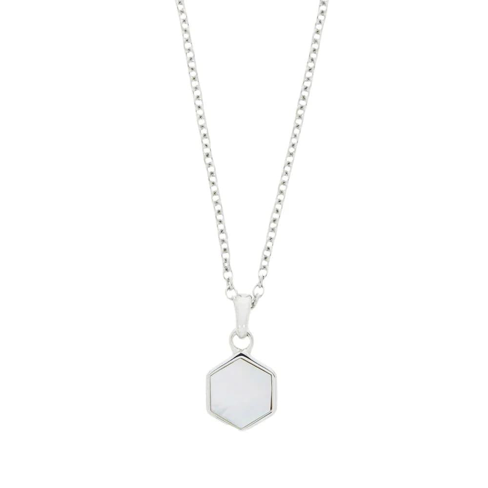 MOP Hexagon Pendant Silver Necklace