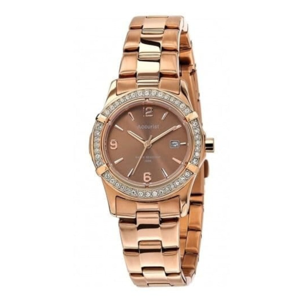 Rose Gold Crystalised Ladies Linked Watch