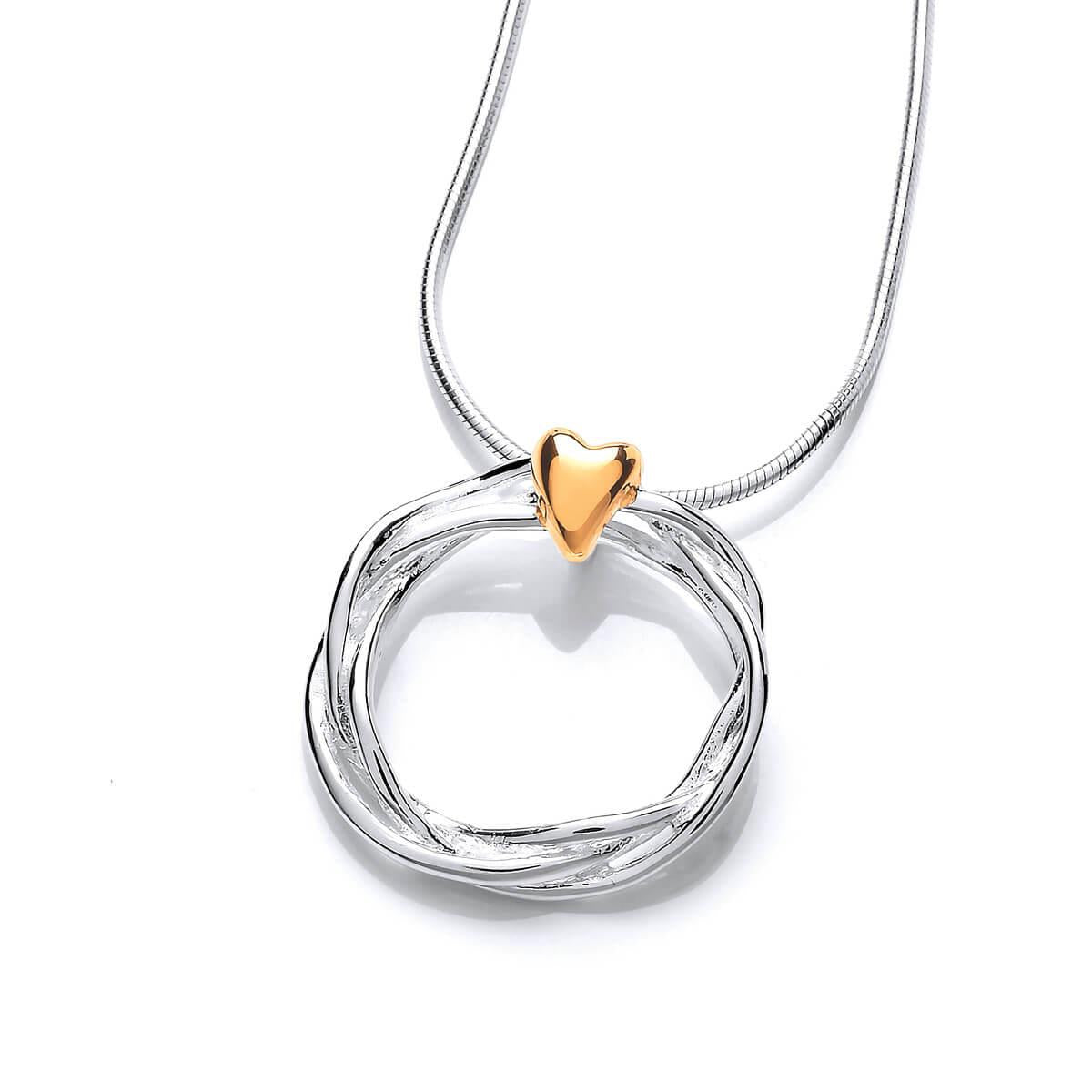 Silver Wreath & Gold Plate Heart Pendant With Silver Chain