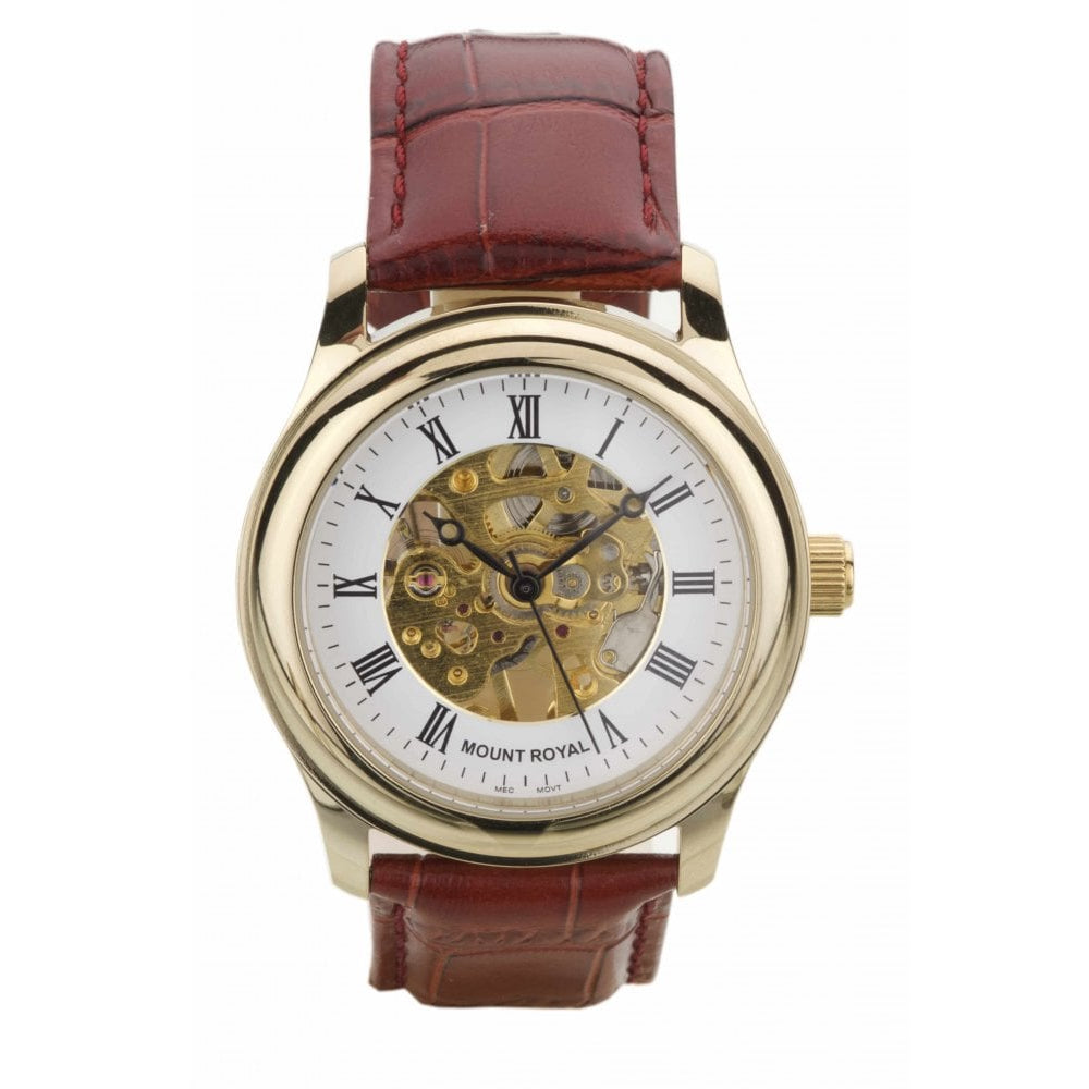 Mount Royal Skeleton Movement Gold Plated Watch