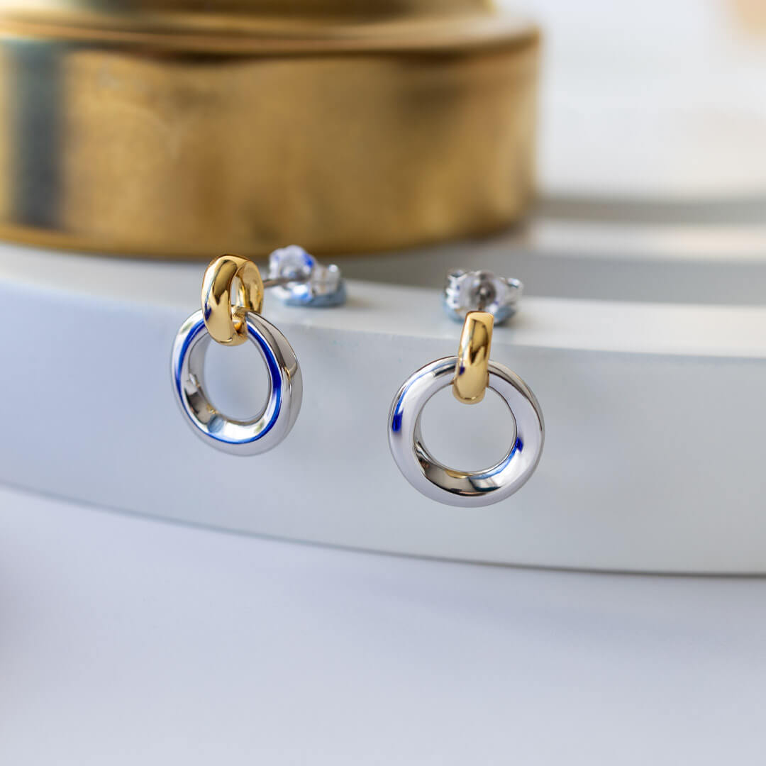 Bevel Cirque Link Golden Stud Drop Earrings