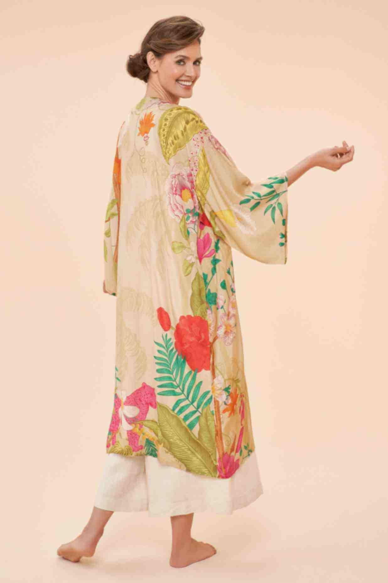 Tropical Flora and Fauna Kimono Gown - Coconut
