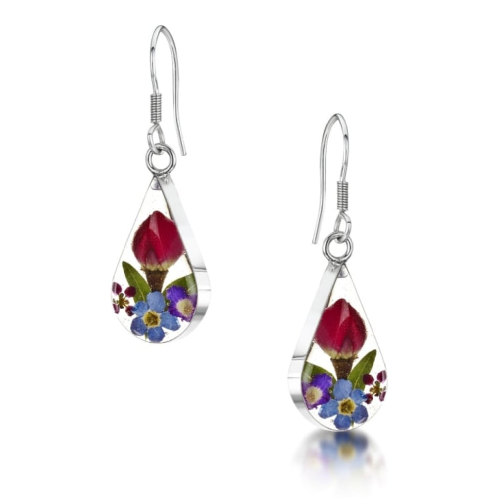 Silver Drop Earring - Mixed flower - Teardrop