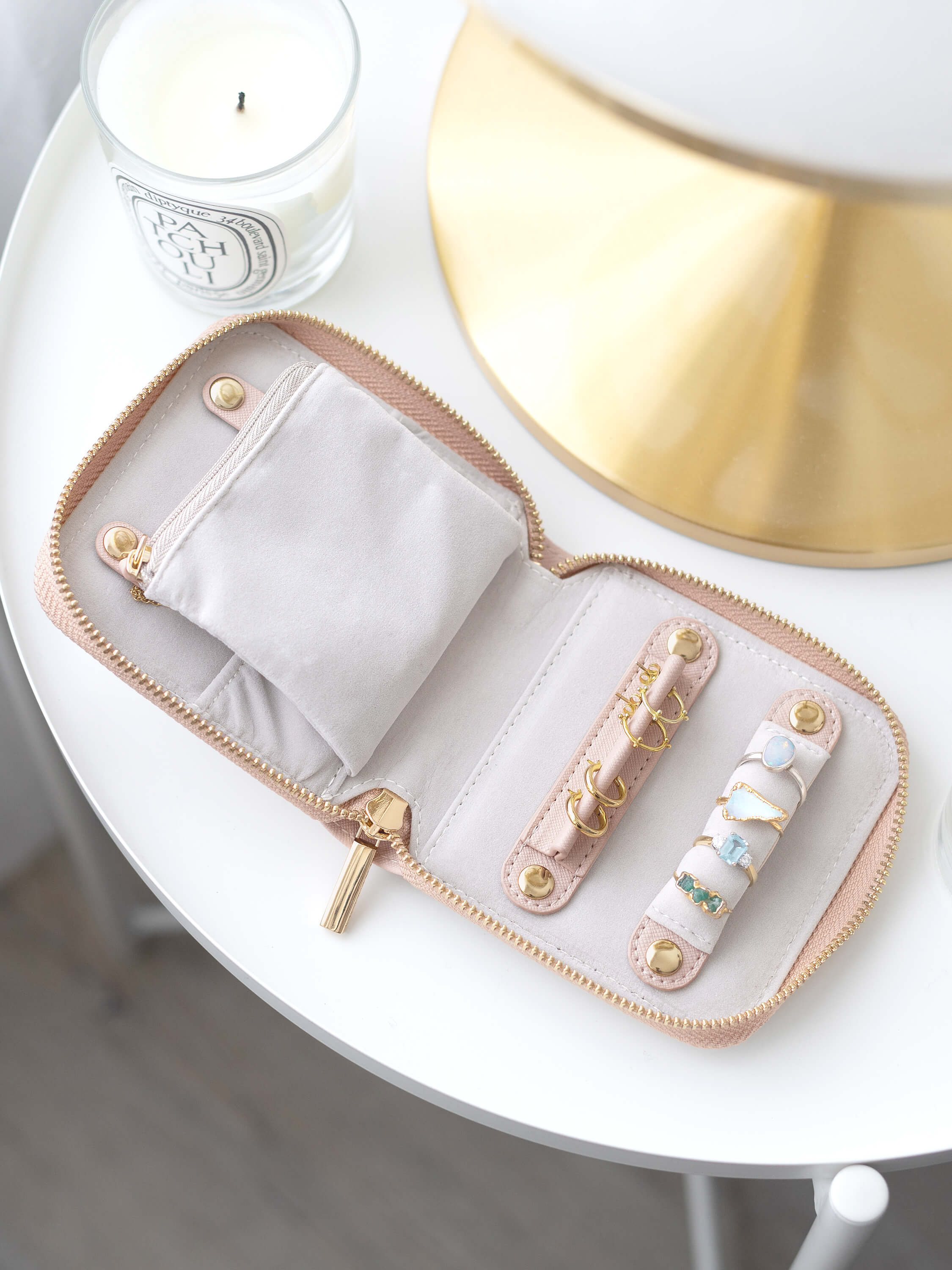 Blush Pink & Gold Compact Jewellery Roll