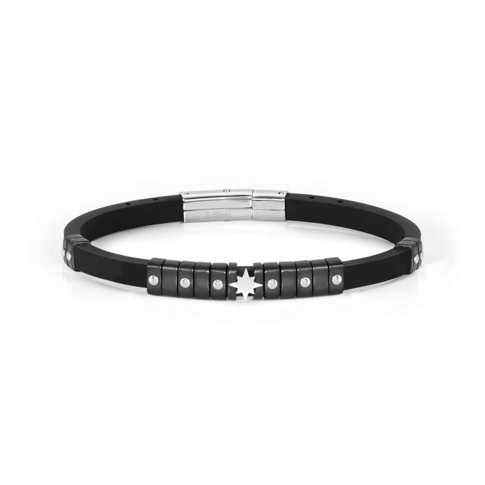 City Bracelet In Silicone With Black Wind Rose
