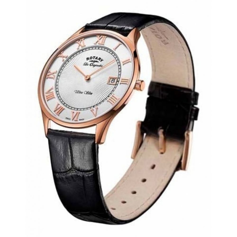 Gents Ultra Slim Rose Gold Plated Date Window Wristwatch