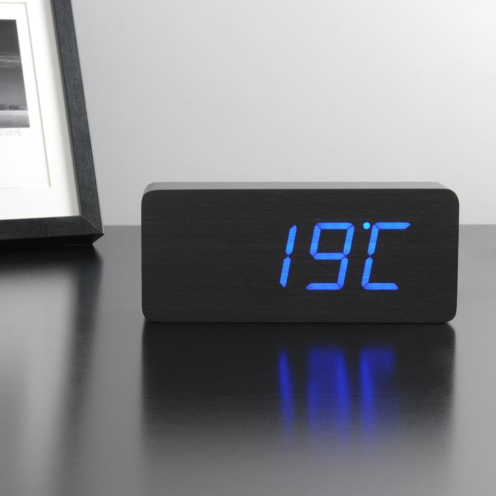 Slab Black Click Clock/Blue LED