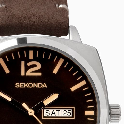 Airborne Black Dial & Brown Leather Strap Men's Watch