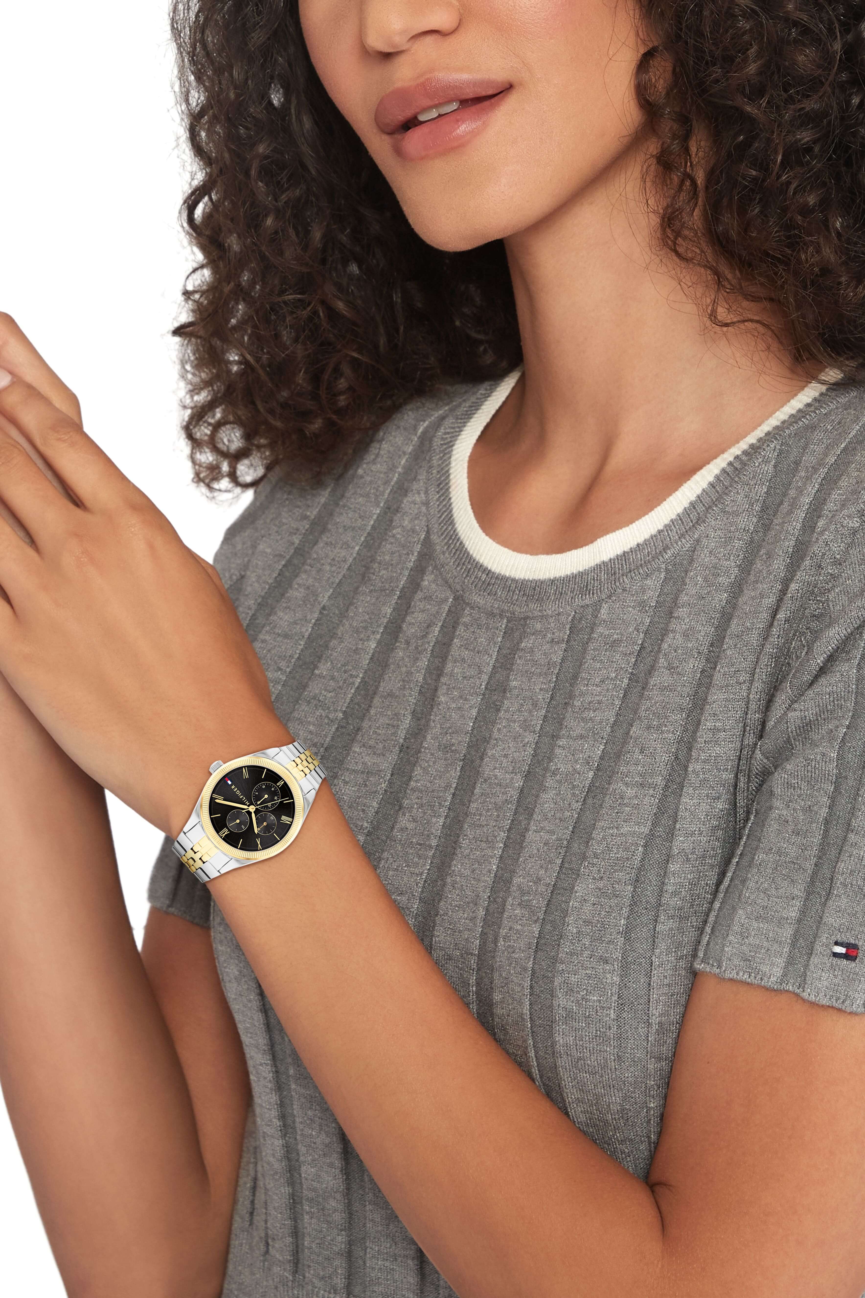 Two Tone Black Chronograph Dial With Bracelet Strap Watch