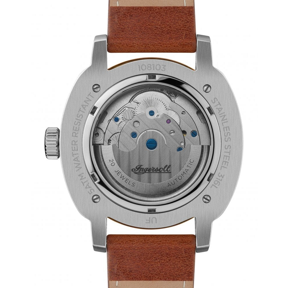 Mens The Director Automatic Watch with Blue Dial and Brown Leather Strap