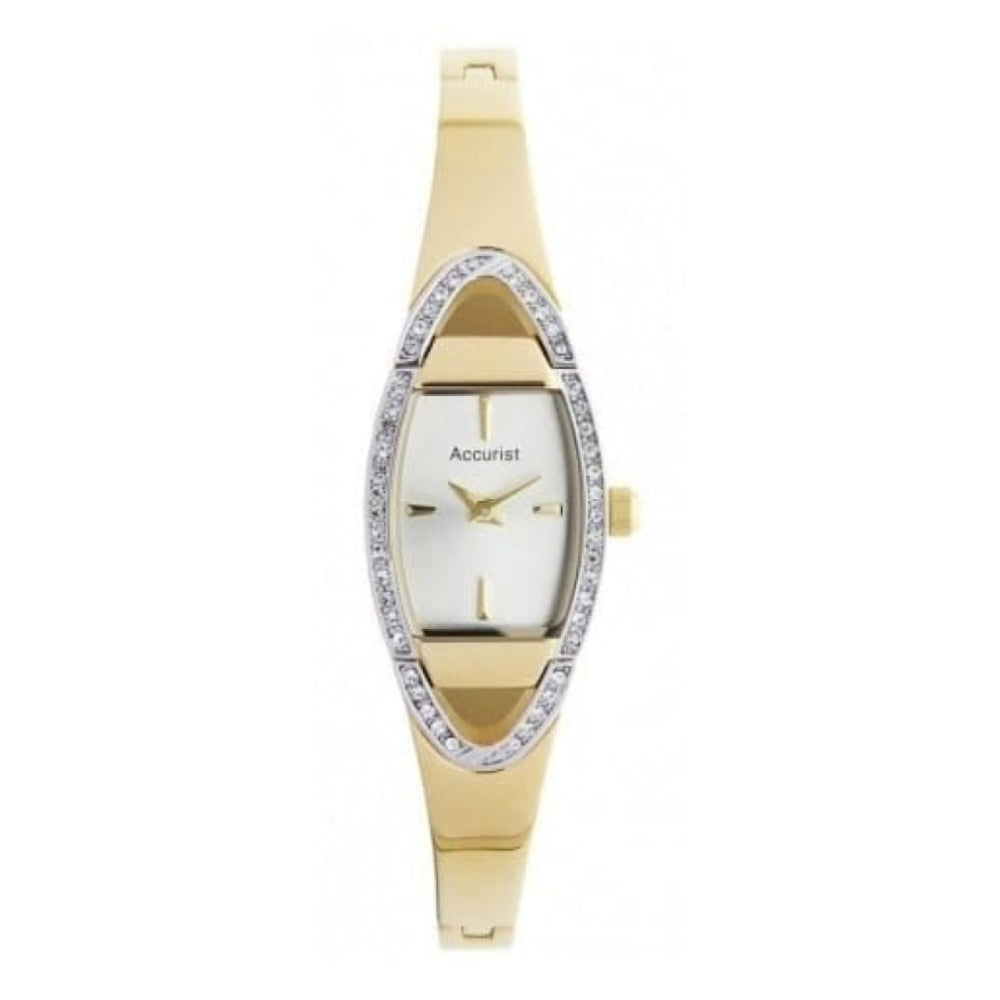 Gold Plated Semi Bangle Bracelet Watch With Silver Dial