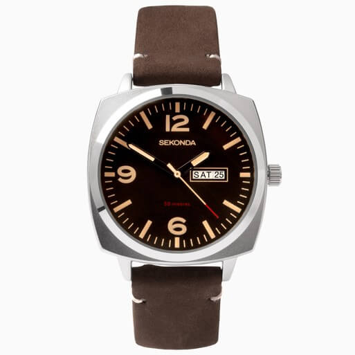 Airborne Black Dial & Brown Leather Strap Men's Watch