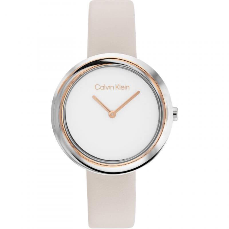 Twisted Bezel White Dial & Cream Leather Strap Ladies Watch