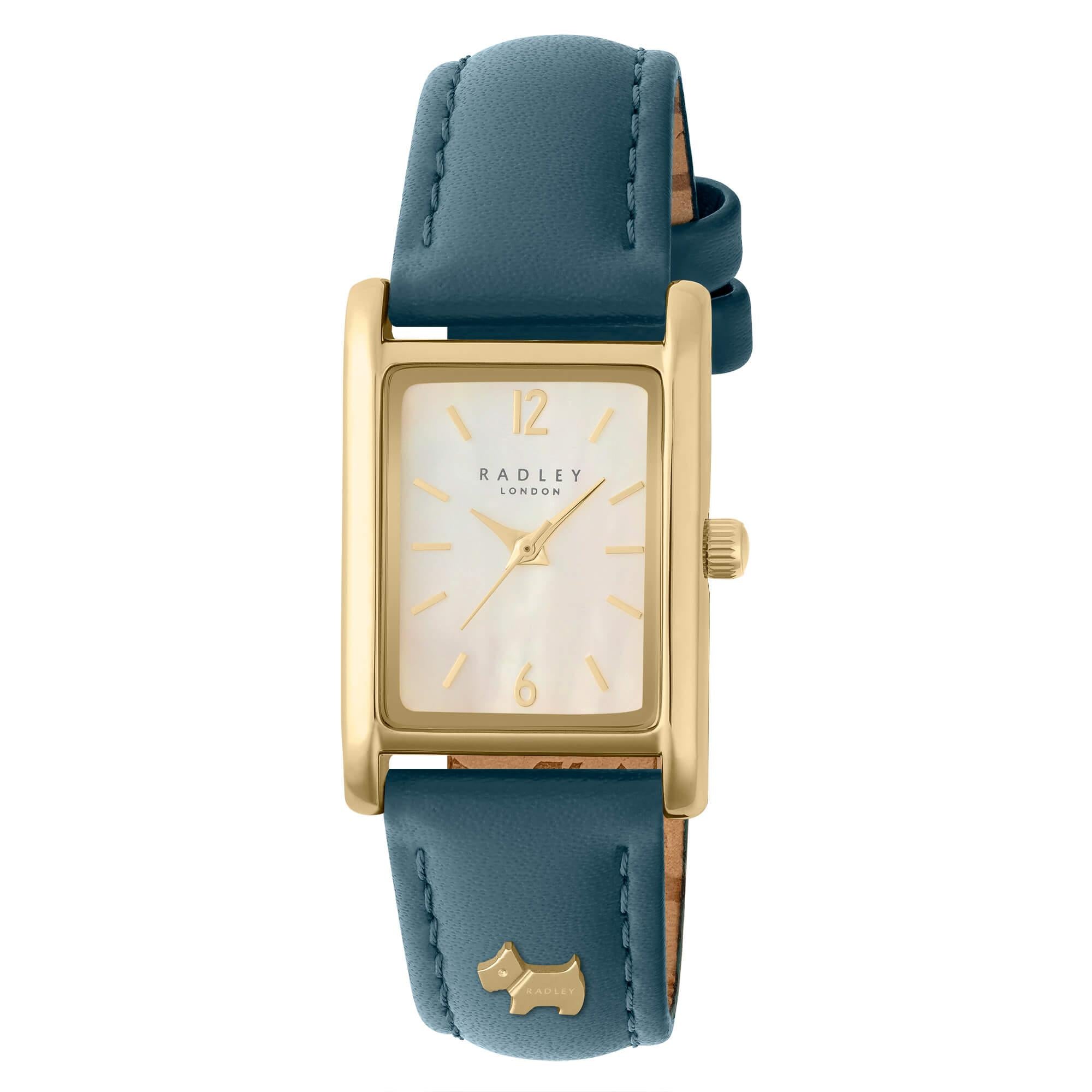 Gold Plated Blue Leather Strap Ladies Watch