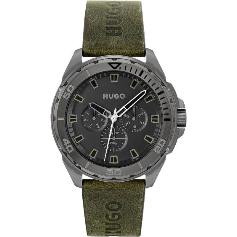 #FRESH Green Leather Strap Grey Chronograph Dial Gents Watch