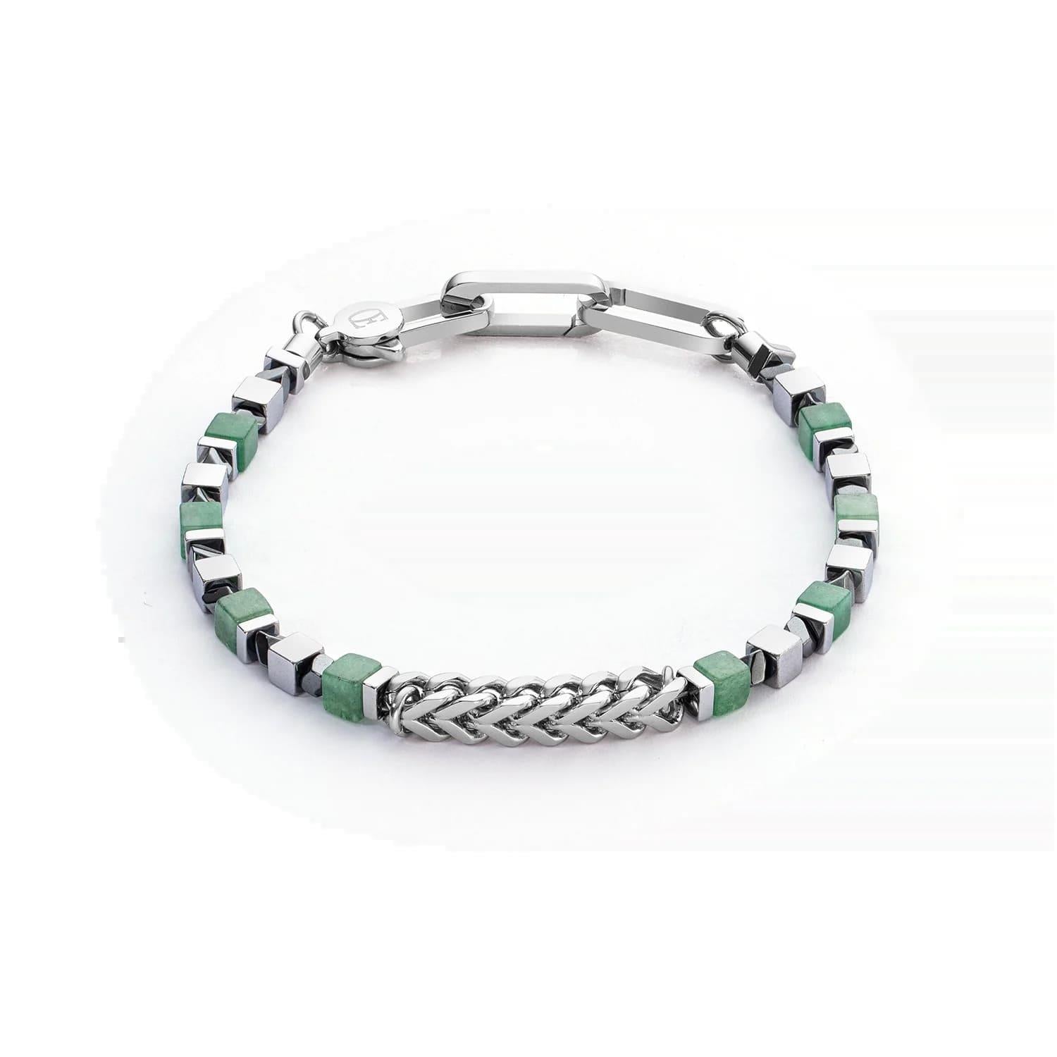 Precious Cubes & Chain Green-Silver Bracelet
