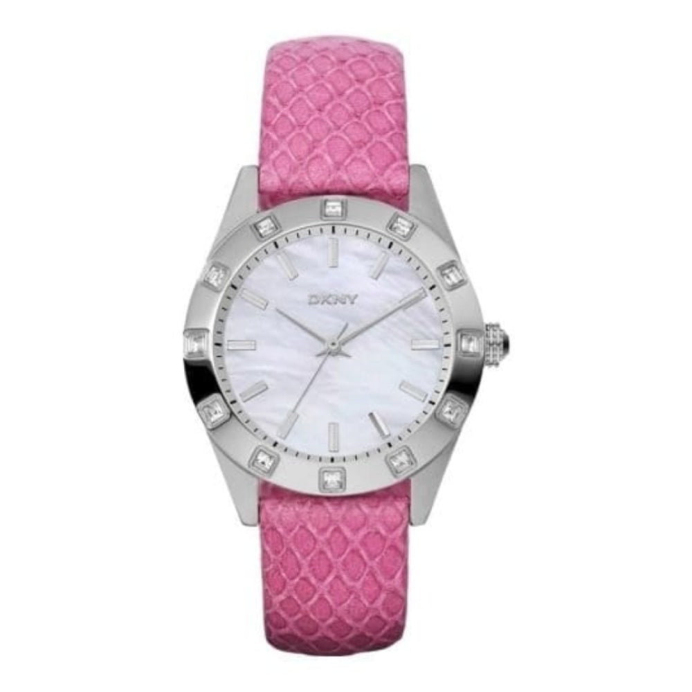 Ladies Pink Leather Snake Skin Texture Watch