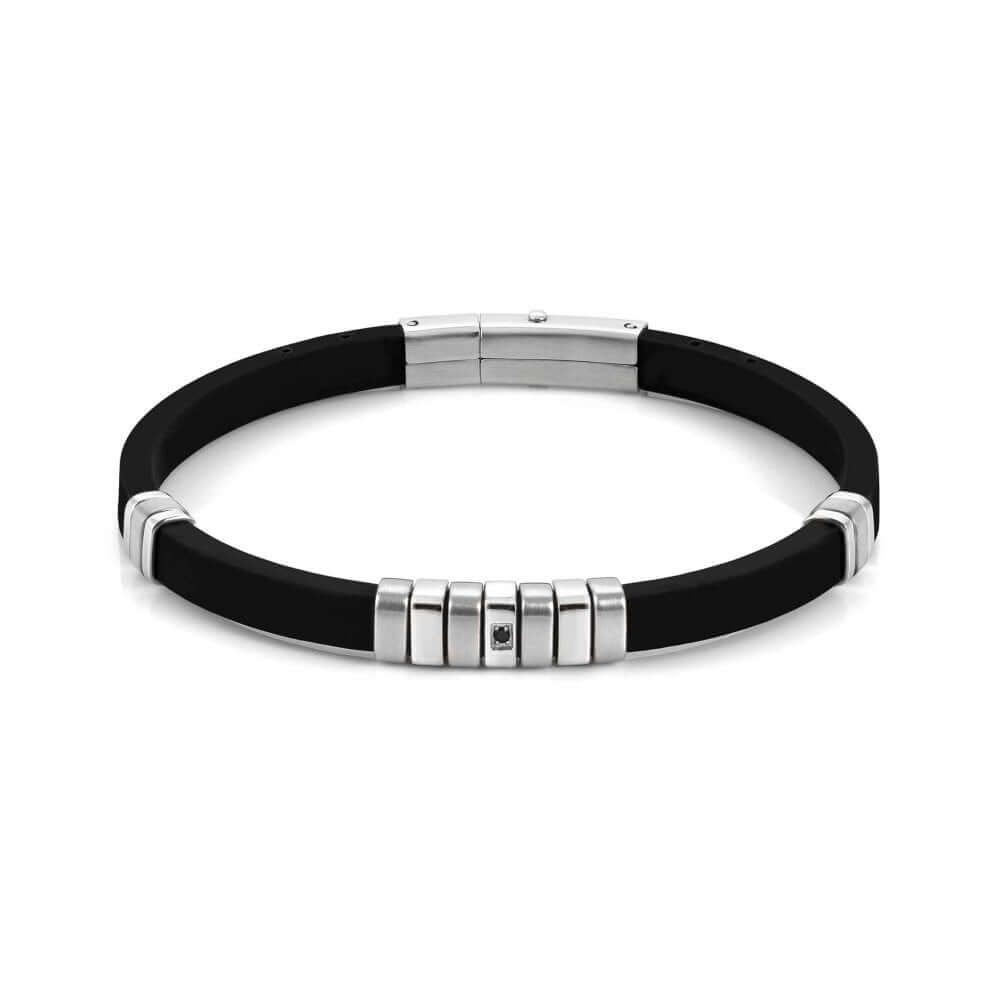 City Stainless Steel & Rubber With Black CZ Bracelet
