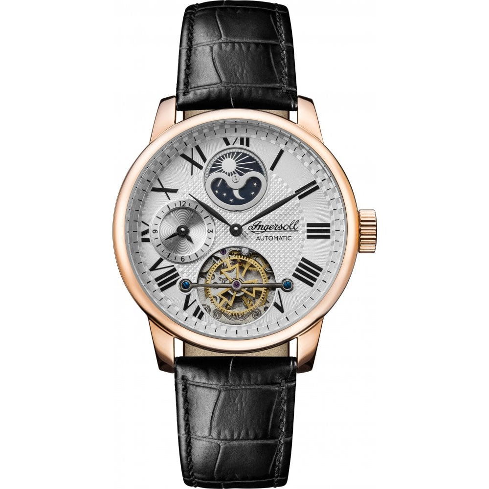 Mens The Riff Automatic Watch with Silver Dial and Black Leather Strap