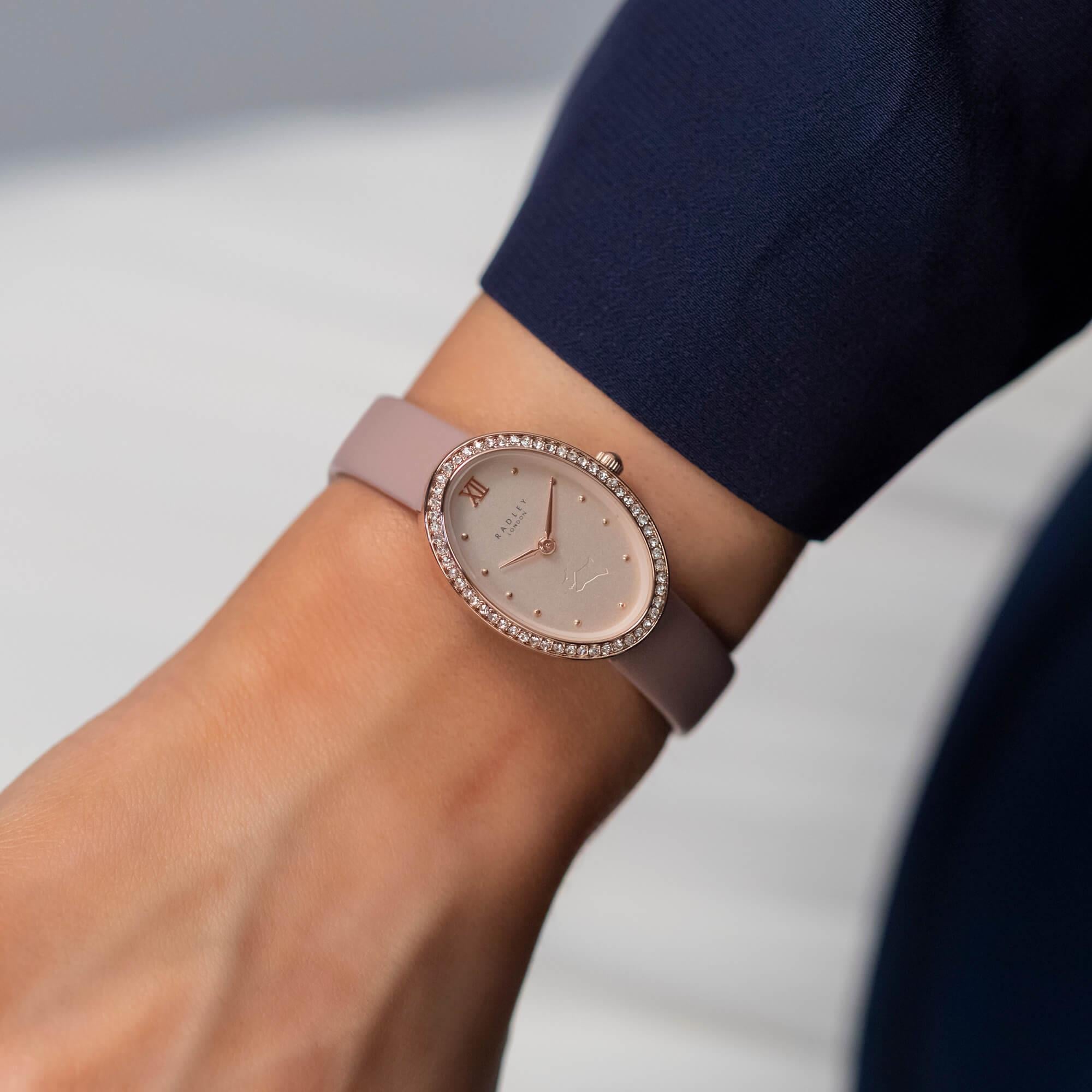 Ladies Rose Gold Plated Cobweb Leather Strap Watch